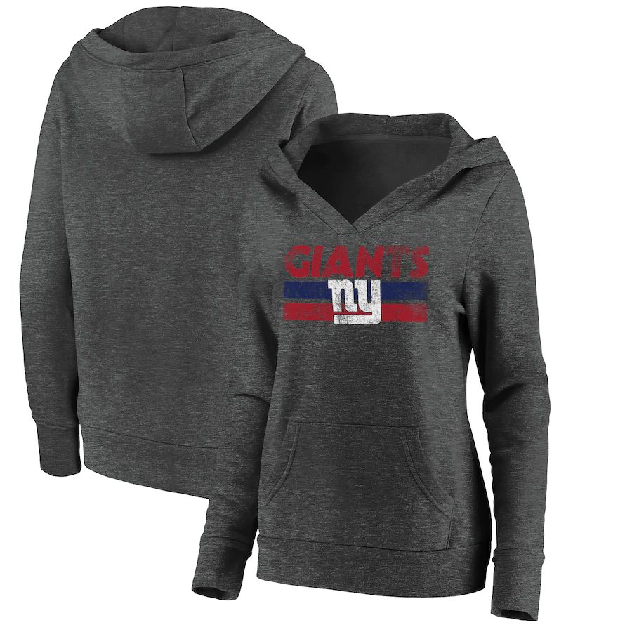 Women New York Giants Fanatics Branded Charcoal First String V-Neck Pullover Hoodie